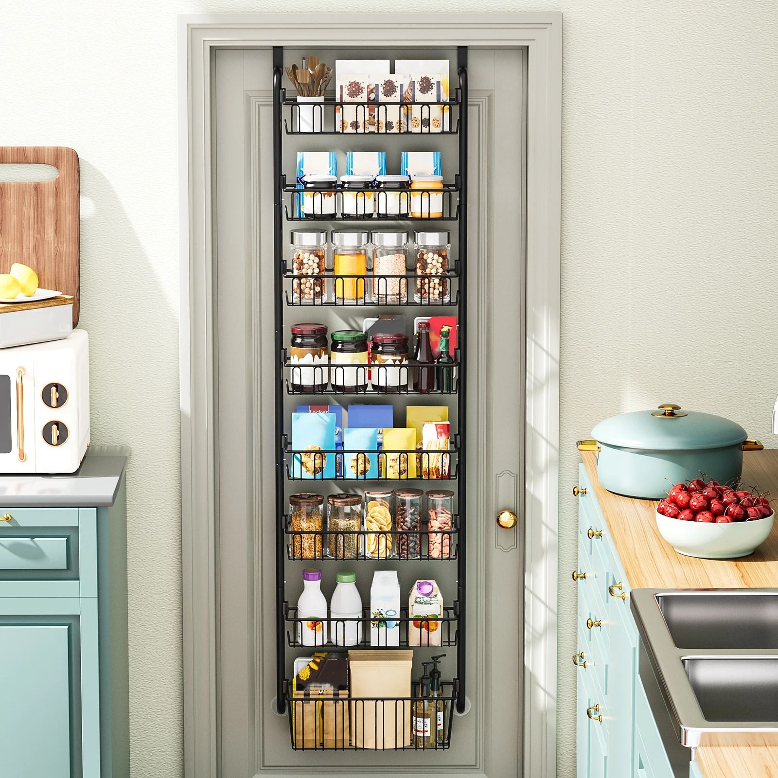 Multi Layer Door Hanging Storage Basket Punch Free Organizer 4 Tier