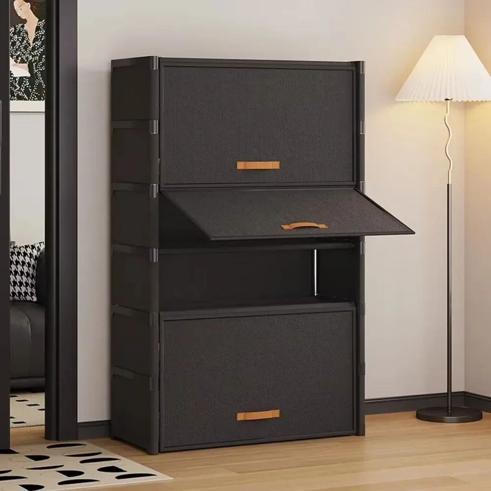 SpaceNest Multi Layer Shoe Rack Cabinet Space Saving Entrance Shoe Organizer With Curtain Cover black 3 L