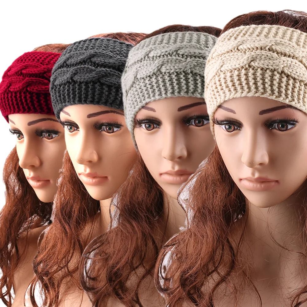 Autumn And Winter Elastic Knitted Thermal Headband gray