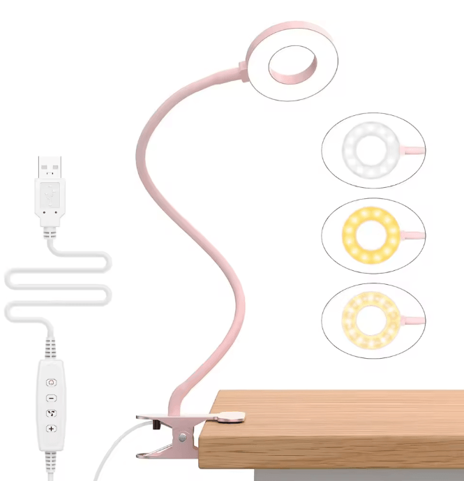 USB LED Clip On Desk Lamp Flexible Book Reading Light black