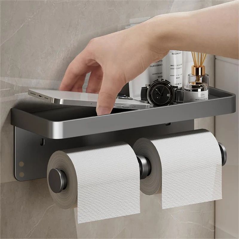 Matte Aluminum Wall Mounted Toilet Paper Holder Modern Bathroom Tissue Rack style A Gray