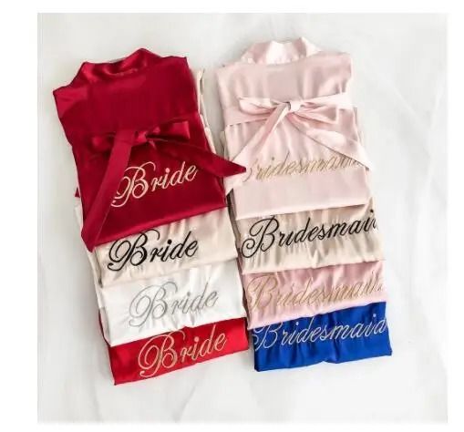 Embroidery Bridal Kimono Robe Professional Satin Nightgown & Sexy Short Wedding Bathrobe burgundy Bride l