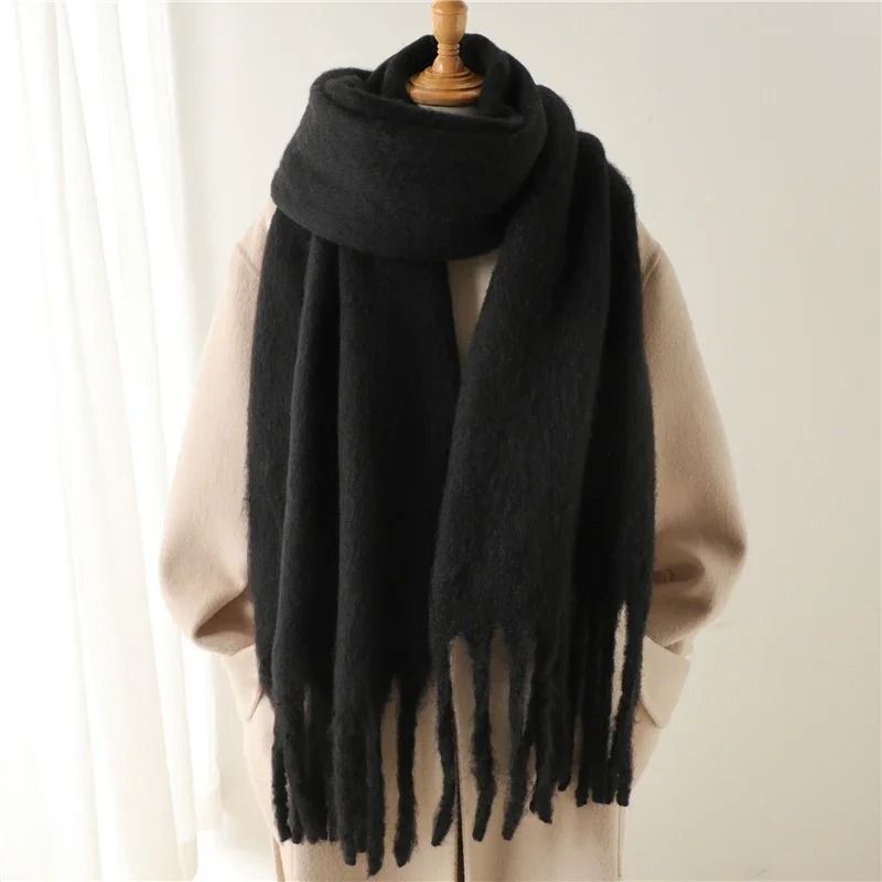 Winter Scarf For Women Cashmere Warm Solid Pashmina Blanket Wraps Female Thick Soft Big Tassel Shawl Long Poncho beige
