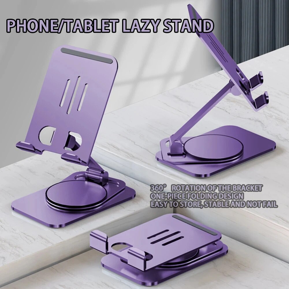 360 Degree Rotating Foldable Mobile Phone & Tablet Stand Adjustable Lazy Holder For Hands Free Use silver