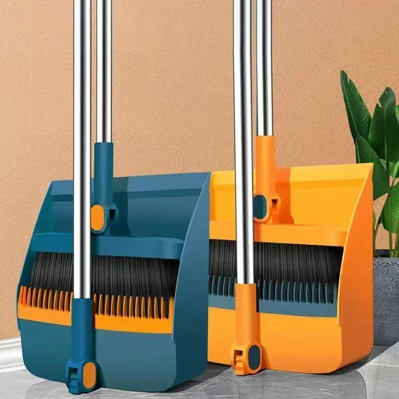 Foldable Broom Set With Dustpan And Brush Head For Household Cleaning rotating Black