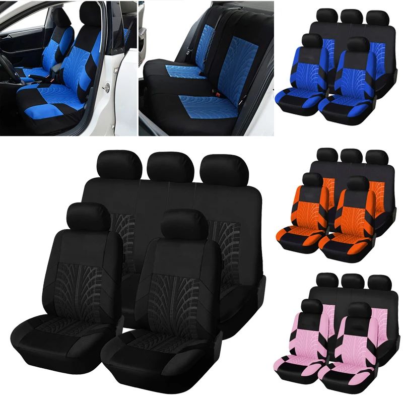 Universal Embroidered Car Seat Covers Set With Organizer Pockets black Full Set