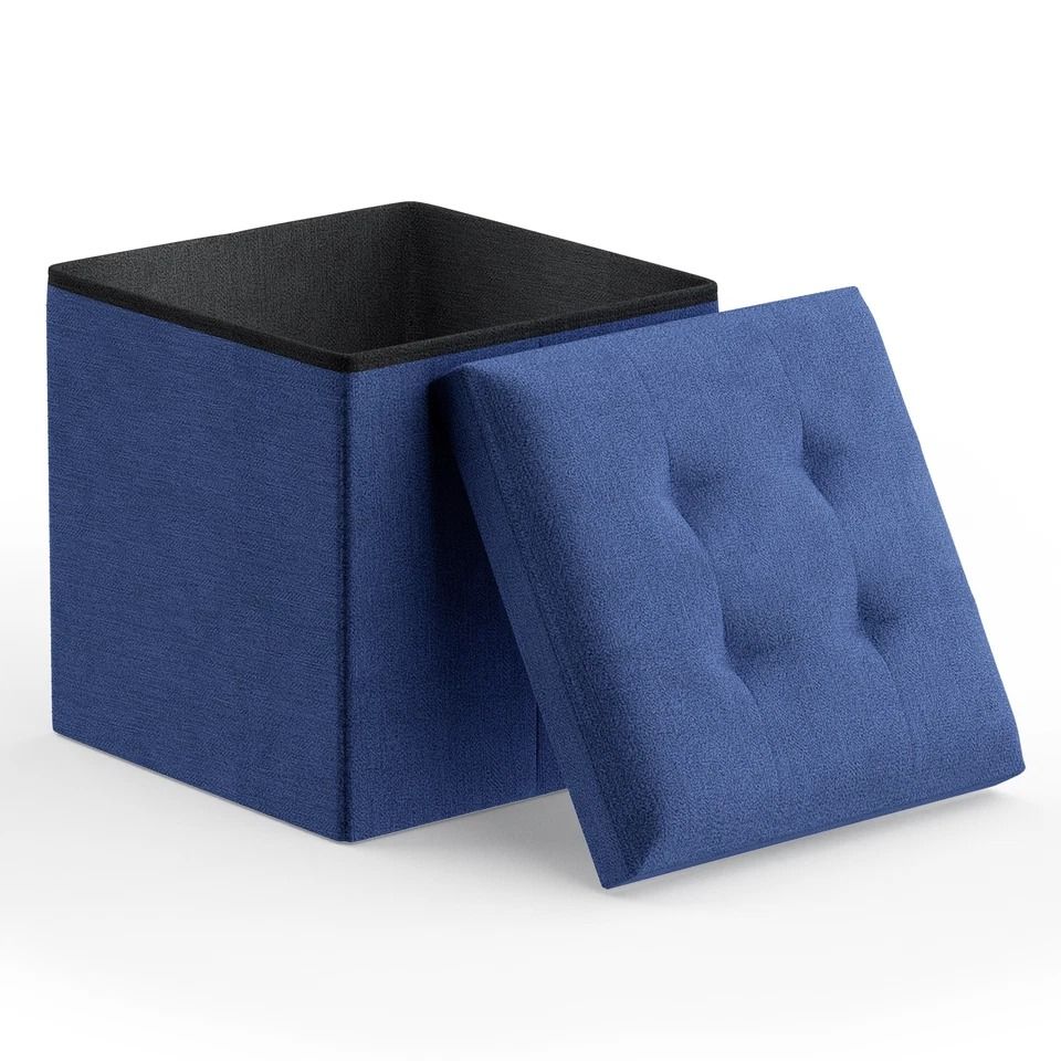 Navy Blue Storage Ottoman, Classic Cube Footstool For Home Decor, Perfect For Living Room And Bedroom Storage Navy Blue Storage Ottoman, Classic Cube Footstool For Home Decor, Perfect For Living Room And Bedroom Storage