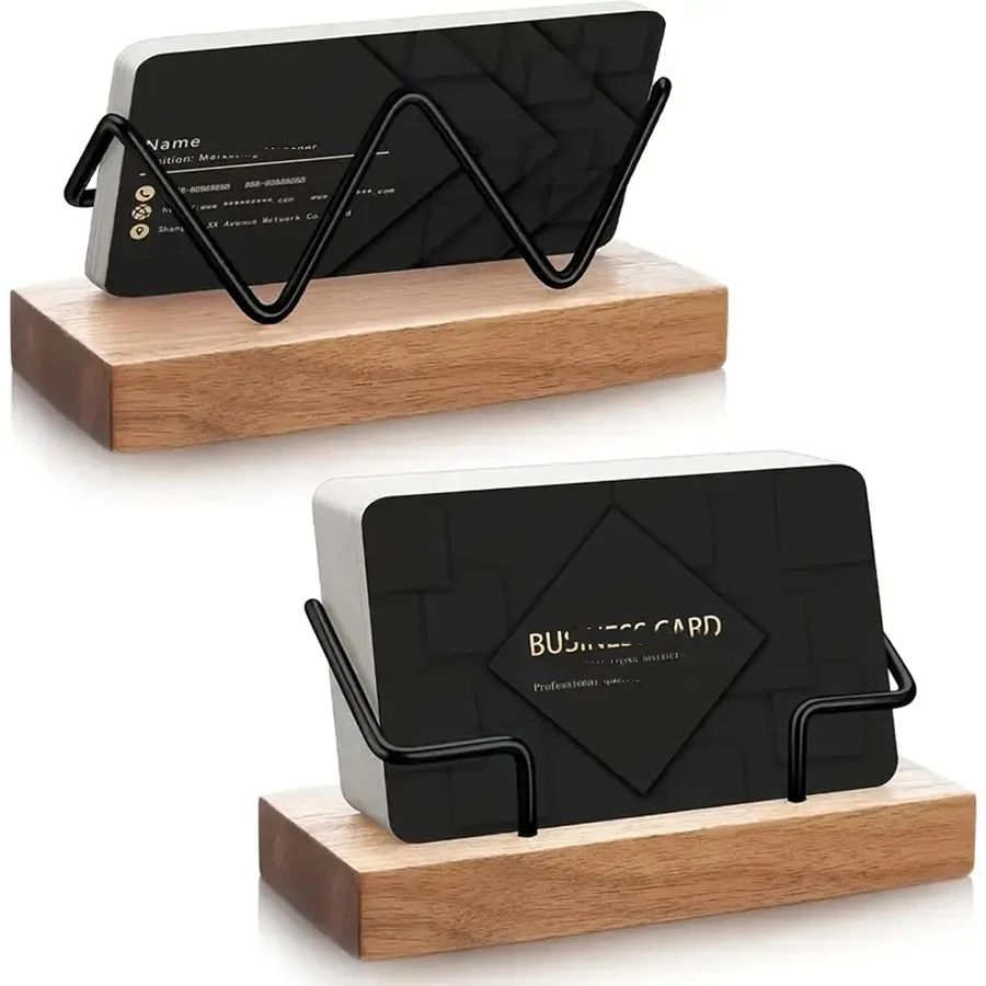 Premium Recycled Wood & Metal Business Card Holder Desk Organizer & Business Card Display Stand Premium Recycled Wood & Metal Business Card Holder Desk Organizer & Business Card Display Stand