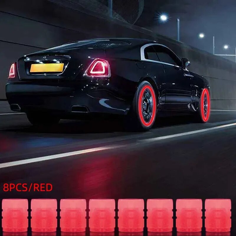 Luminous Valve Stem Caps For Motorcycle, Bicycle, Car Wheels Fluorescent Night Glowing Tyre Hub Cap Decor yellow