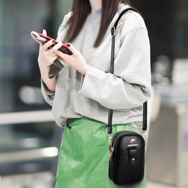 Stylish Black PU Leather Chic Mini Crossbody Phone Bag For Women Small Purse red