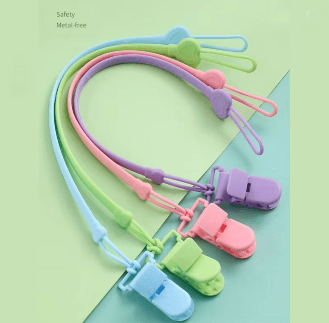 SecureHold Silicone Pacifier Clip With Teether Chain green