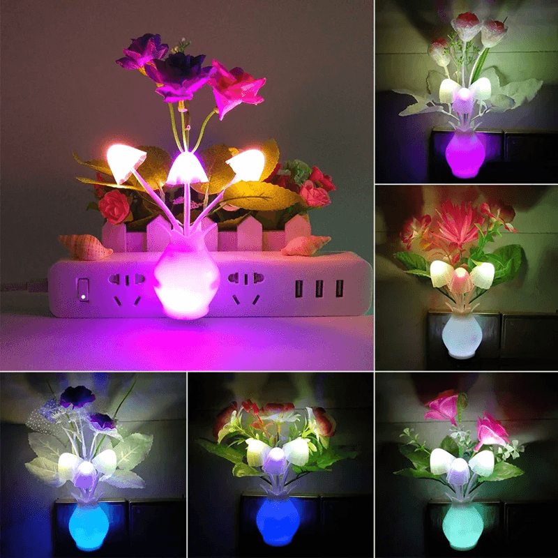 Auto Sensor LED Rose Mushroom Night Light Plug In Lamp 5