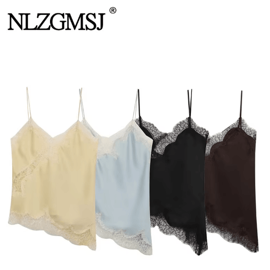 NLZGMSJ 2025 Lace Embellished Camisole Off Shoulder Sleeveless Summer Top as Picture3 s(us 4)