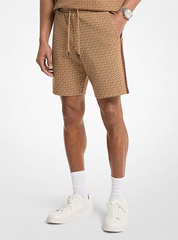 Signature Logo Cotton Blend Shorts - Natural - Michael Kors T-Shirts