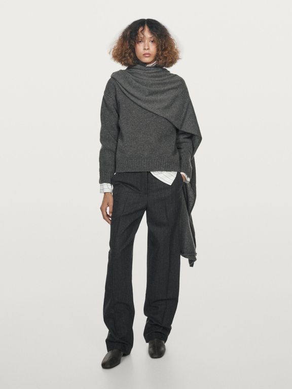 Striped Wool Blend Trousers - Gray - MASSIMO DUTTI Pants