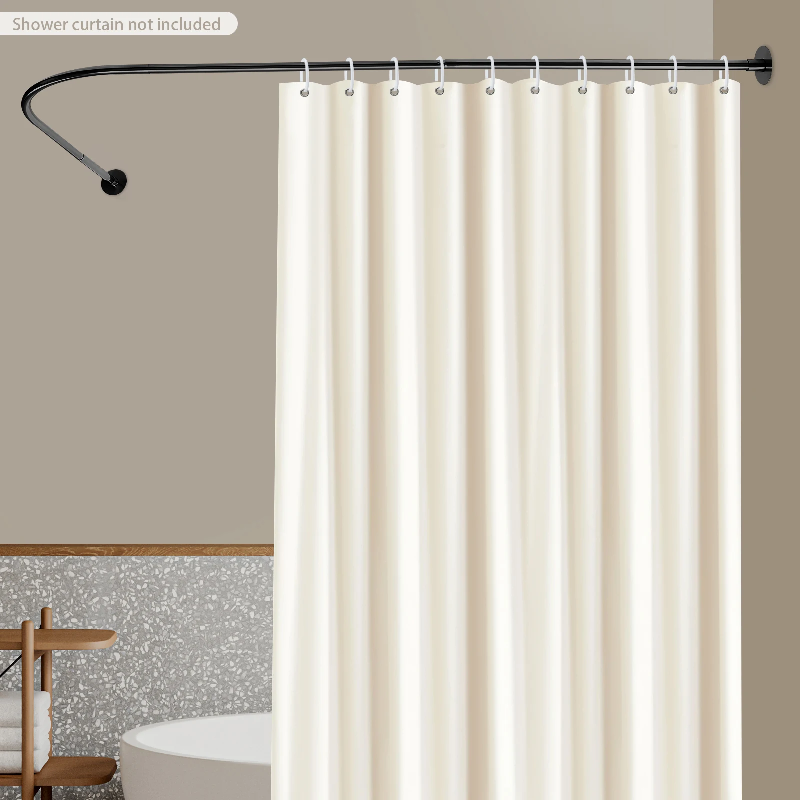 Edelstahl-Duschvorhangstange L-Form Ohne Bohren, Eck-Teleskopstange mit Vorhangringen, für Kleiderschrank und Badezimmer