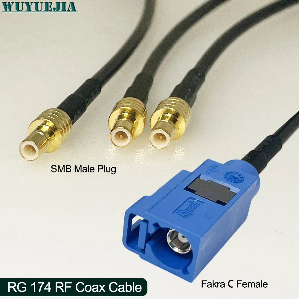 SMB-Stecker, rechtwinkliger Adapter auf blaue Fakra-C-Buchse, RG-174-Koaxialkabel, 50 Ohm, verlustarm, für GPS, Car-Audio, CCTV-Testgeräte Image