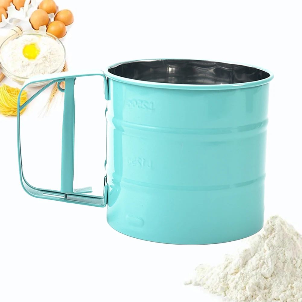 Handkurbel-Mehlsieb aus Edelstahl, Feinmaschiges Mehlsieb mit Einhand-Druckkurbel, Praktisches Backwerkzeug für Zuhause Image