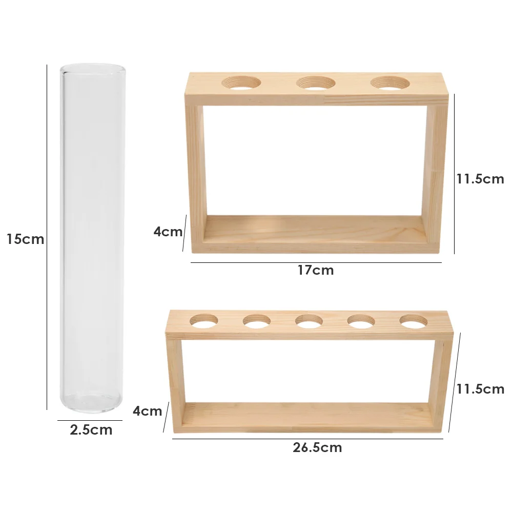 Kreative transparente Vase aus Glas mit Holzrahmen, Hydrokultur-Blumentopf, Bonsai, zartes Dekor für Haushalt, Wohnzimmer, Büro Image