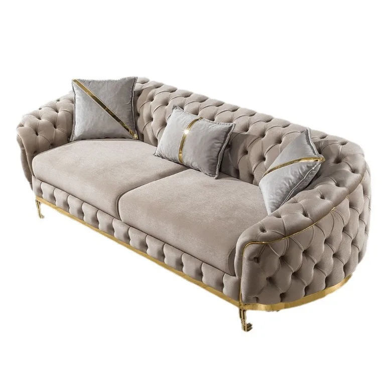 Sofa aus Samt im amerikanischen Luxus-Stil, gerades Sofa 123, Designer-Wohnzimmer-Sofa mit Hochwertiger Schnalle, Trendprodukt