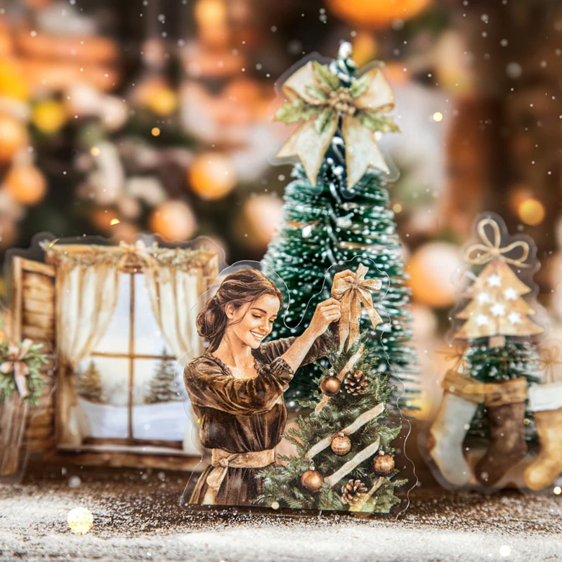 JIANQI 20 Stück Weihnachtsgeschenkverpackung Aufkleber PET-Materialien Collage Briefpapier Dekor Tagebuch DIY Scrapbooking-Zubehör Image