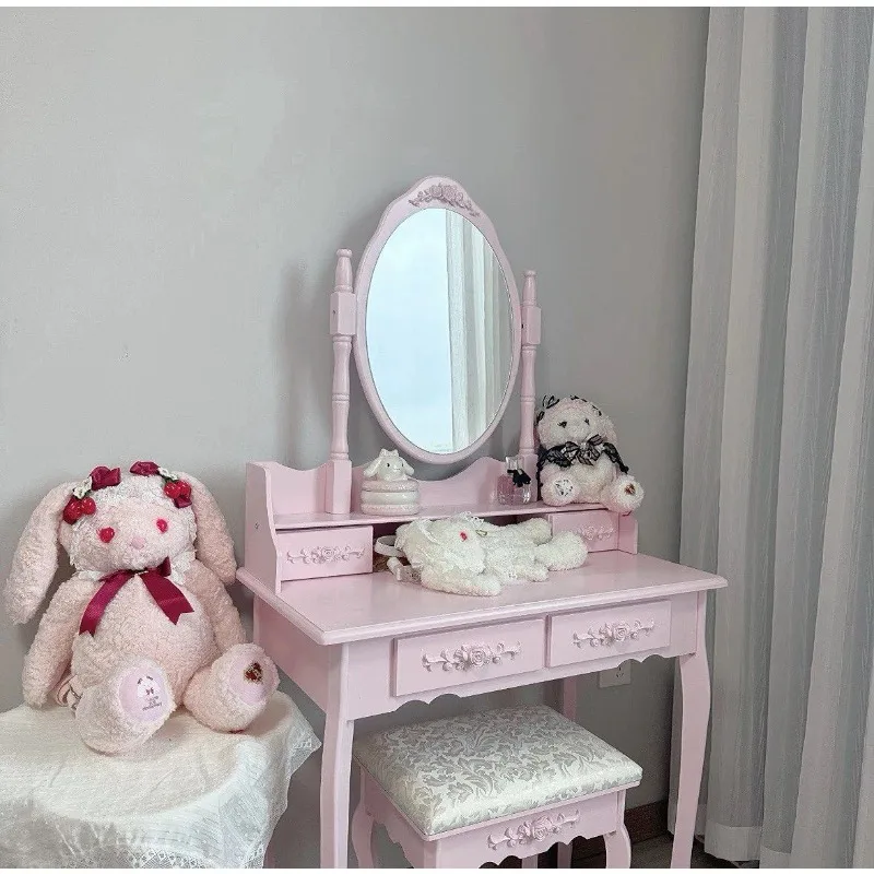 Rosa Regal-Kommode für Schlafzimmer, Mietwohnung, Internet-Promi-Stil, Koreanischer Schminktisch im Prinzessinnen-Stil, Modischer Prinzessinnen-Schminktisch