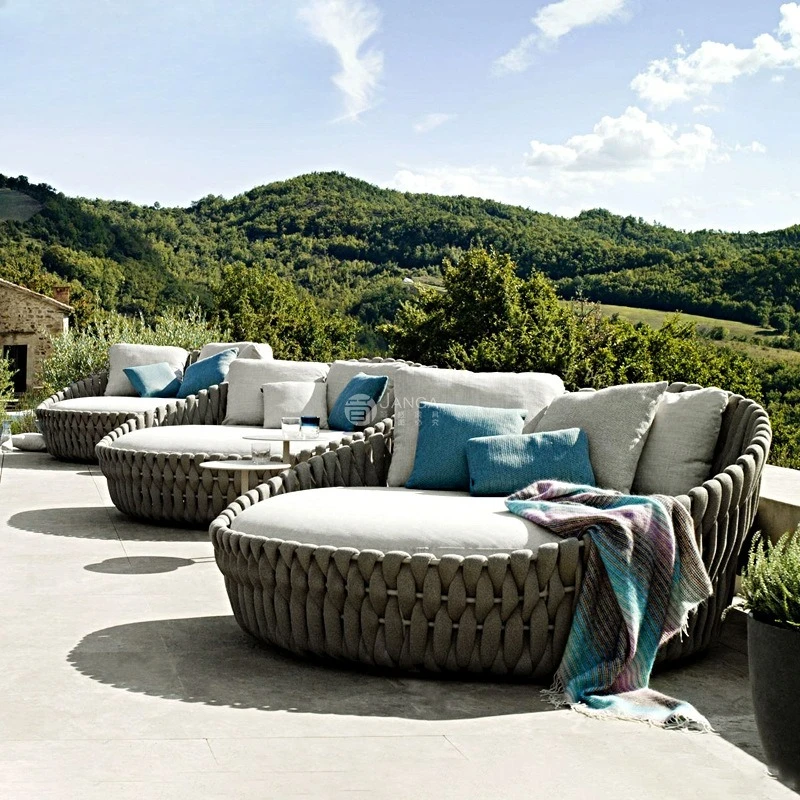 Outdoor-Villa-Poolbett, Hof-Rattansofa, Freizeit-Hotelbett, Lounge-Stuhl, Couchtisch, Terrassen-Sonnenliege