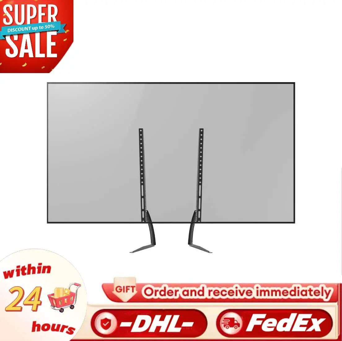 Universeller TV-Ständer mit großer, höhenverstellbarer Basis für die meisten Fernseher bis zu 70 Zoll. Der maximale Beinständer trägt bis zu 77,2 Pfund. Image