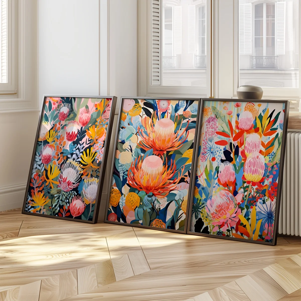 3er-Set Australian Banksia Botanical Wall Art Prints, Aus Native Flowers Canvas Poster, Modern Floral Gallery Wall Decor, Spri