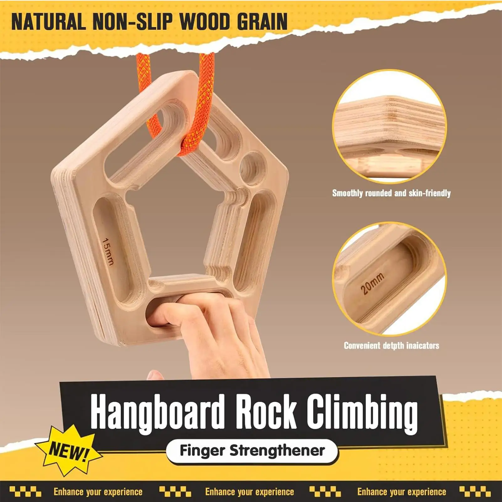 Kletter-Fingerboard: Holz-Trainingsblock für Fingerkraft und Bouldering-Übung für die Kletterwand zu Hause und im Innenbereich Image