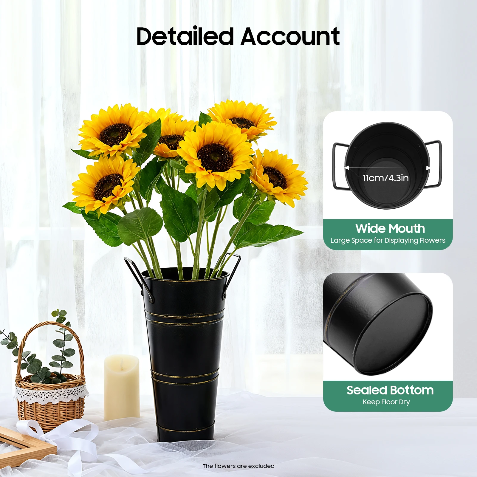 8 Stück Garten-Blumenvasen aus verzinktem Metall, Bastel-Pflanzenhalter, Heimdekoration, französische Blumeneimer-Vasen Image