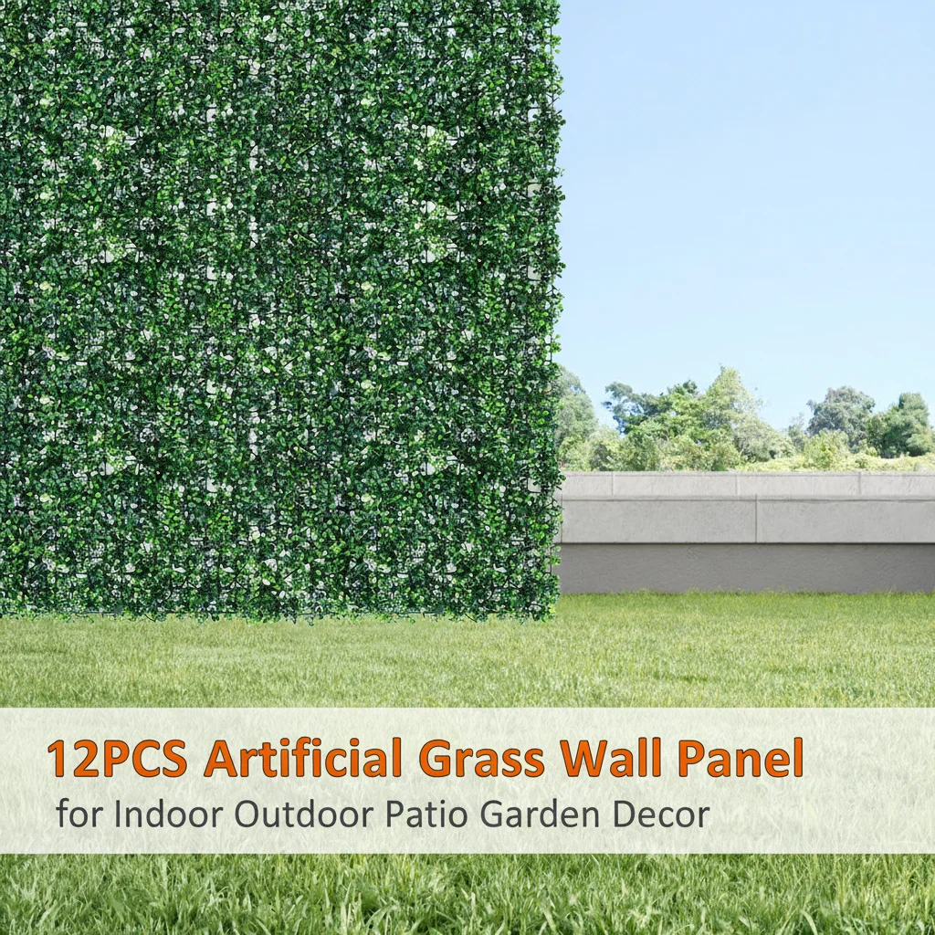 12 Stück Künstliche Graswand-Paneele DIY Zuschneidbare Blattmatte Umweltfreundliche PE-Grünpflanzen-Paneele für Innen- und Außenbereich Terrasse Garten Dekoration Image