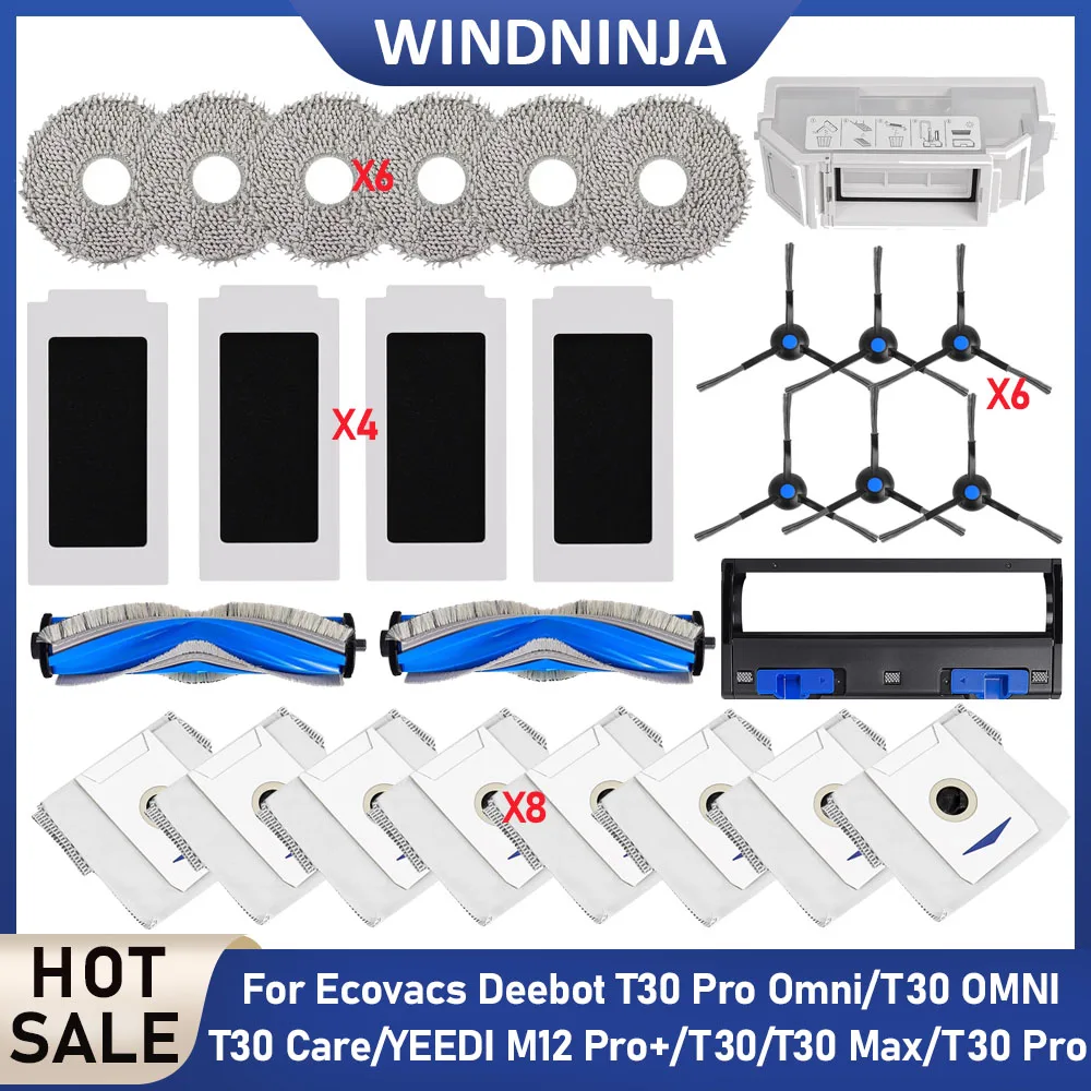 Für Ecovacs Deebot T30 Pro Omni/T30 OMNI/T30/T30Max/T30 Pro/YEEDI M12 Pro+ Rollenbürste Seitenbürste Hepa-Filter Beutel Wischtücher Staubbehälter Image