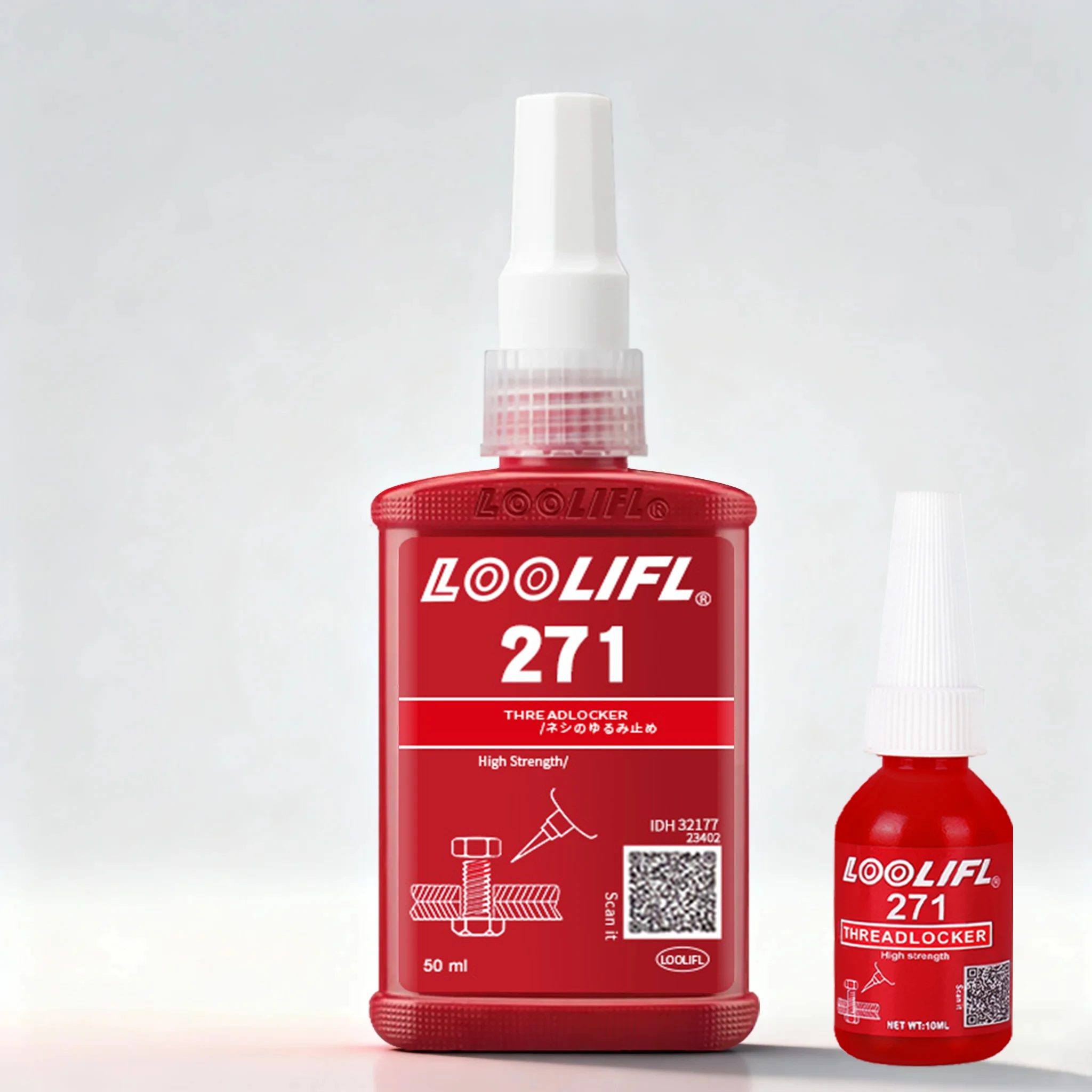 Der rote Metallkleber LOOLIFL271 Gewindesicherungsmittel ist für Muttern, Bolzen und Befestigungselemente geeignet, um Lösen 1,6 Unzen zu verhindern. 50 ml Image