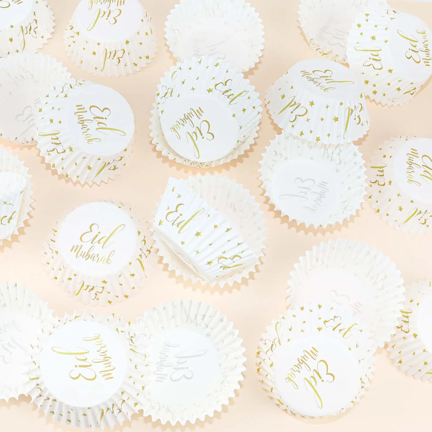 50 Stück Eid Mubarak Papier-Cupcake-Förmchen Ramadan Mubarak Backförmchen EID Party Kuchenverzierung Umrah Mubarak Dekorationen Image