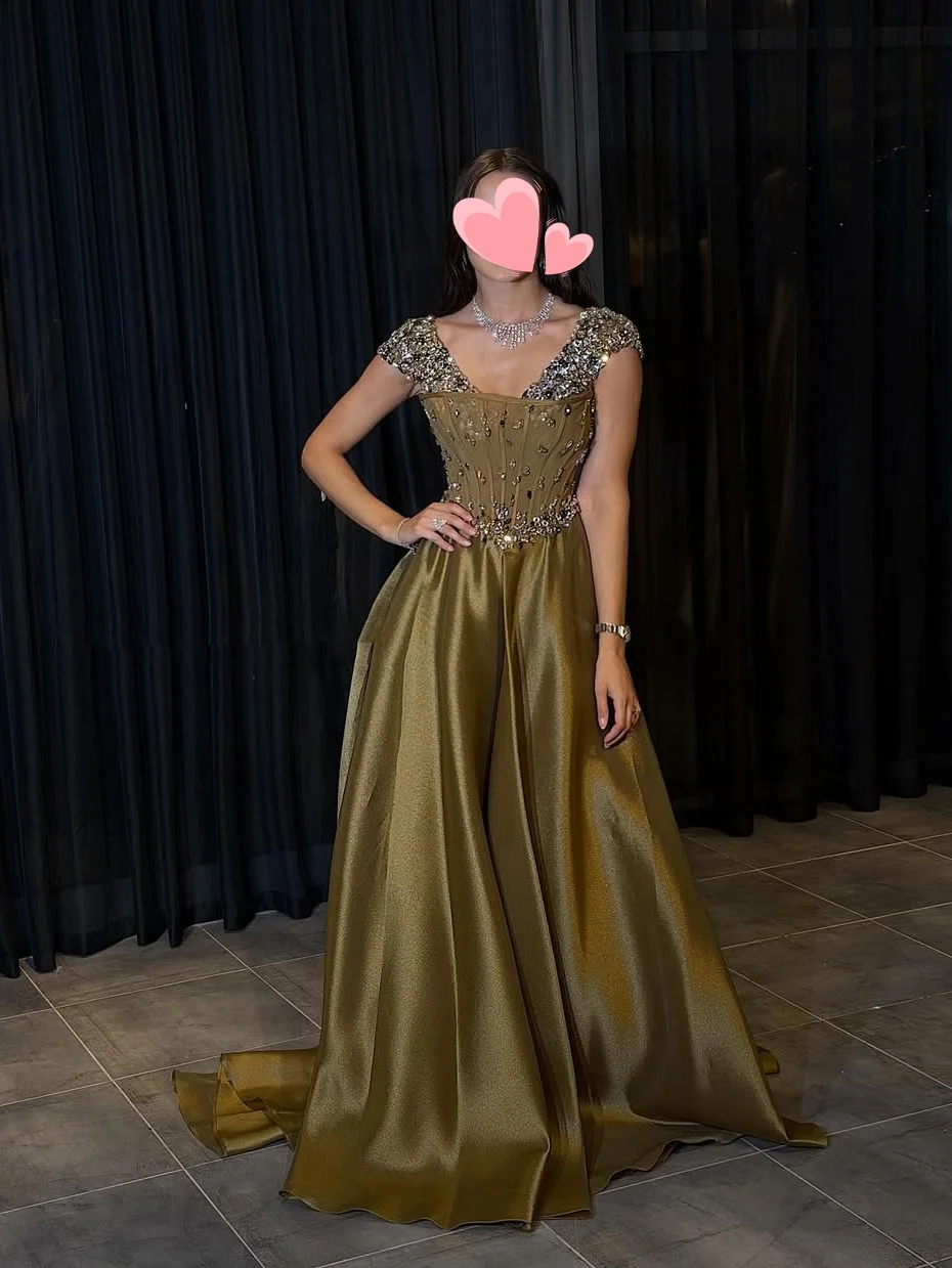 Oisslec Kleid, elegant, Vintage, süß, grün, glänzend, Kristall, neuer V-Ausschnitt, individuell gestaltet, für formelle Anlässe, Abschlussballkleid, Abendparty-Kleider