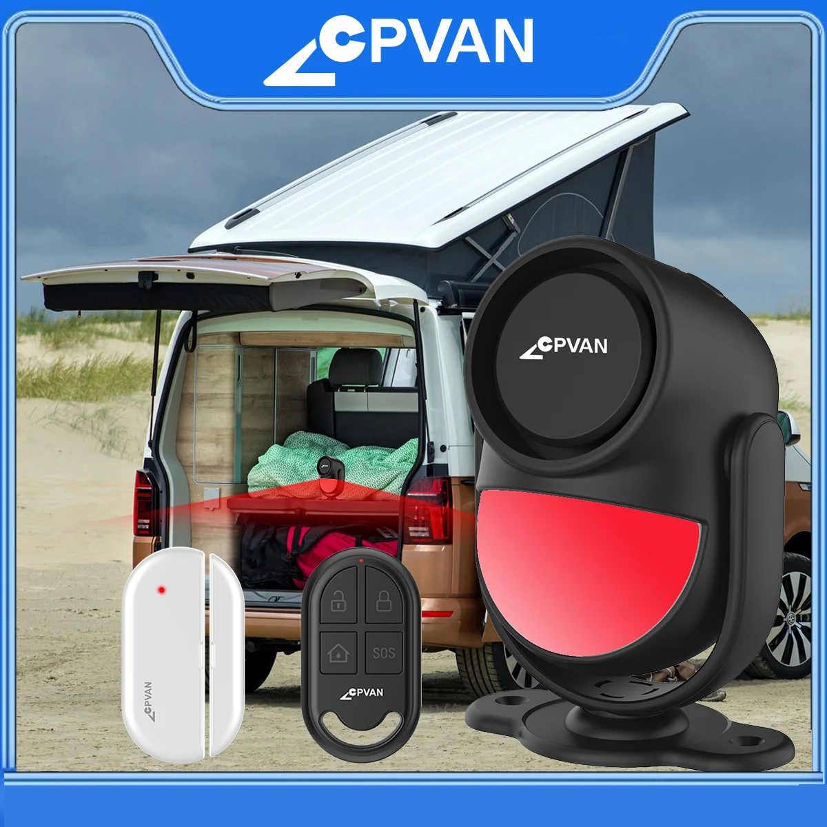 CPVAN RV-Alarmsystem, drahtloser 433-MHz-PIR-Bewegungsmelder mit Fernbedienung und Türsensor für RV-Sicherheitsschutz, Infrarot-Bewegungsmelder.