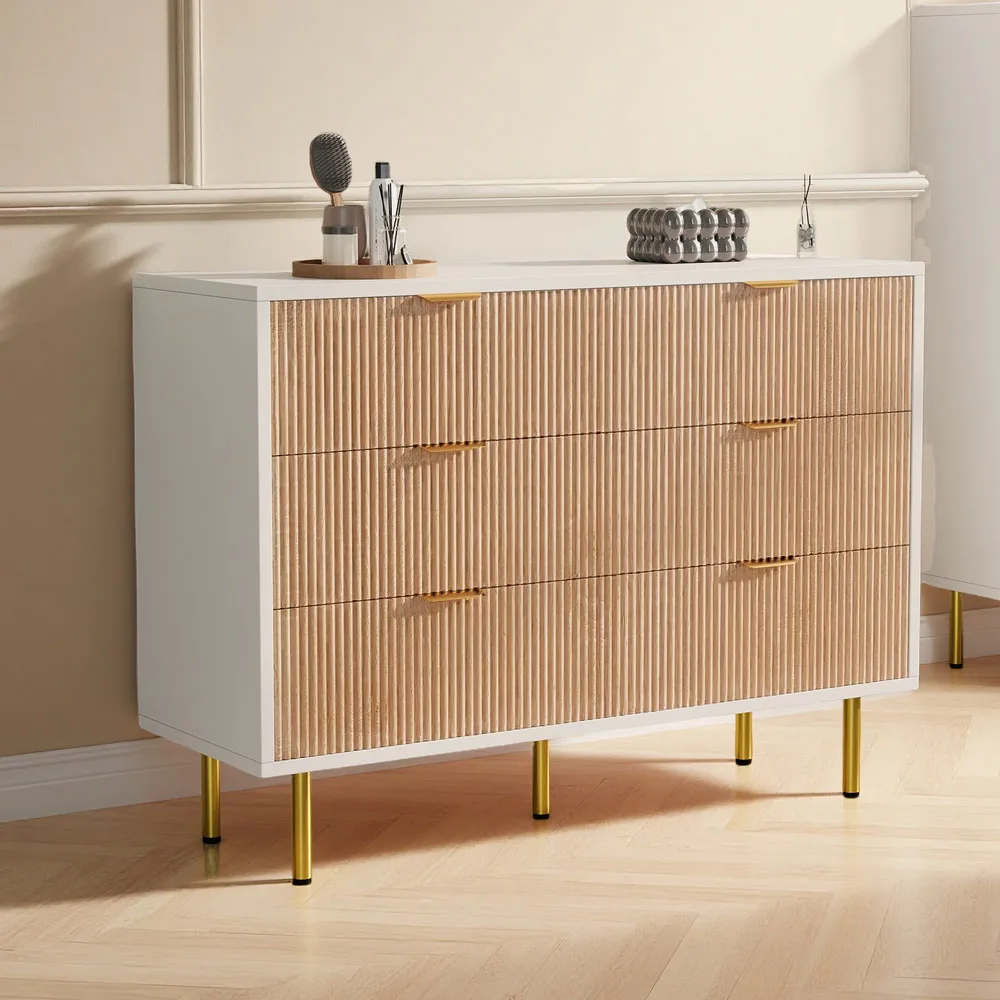 Comanlai Landhausstil Kommode mit Schubladen Holz-Sideboard Aufbewahrungsschrank für Schlafzimmer Wohnzimmer Flur Küche Image