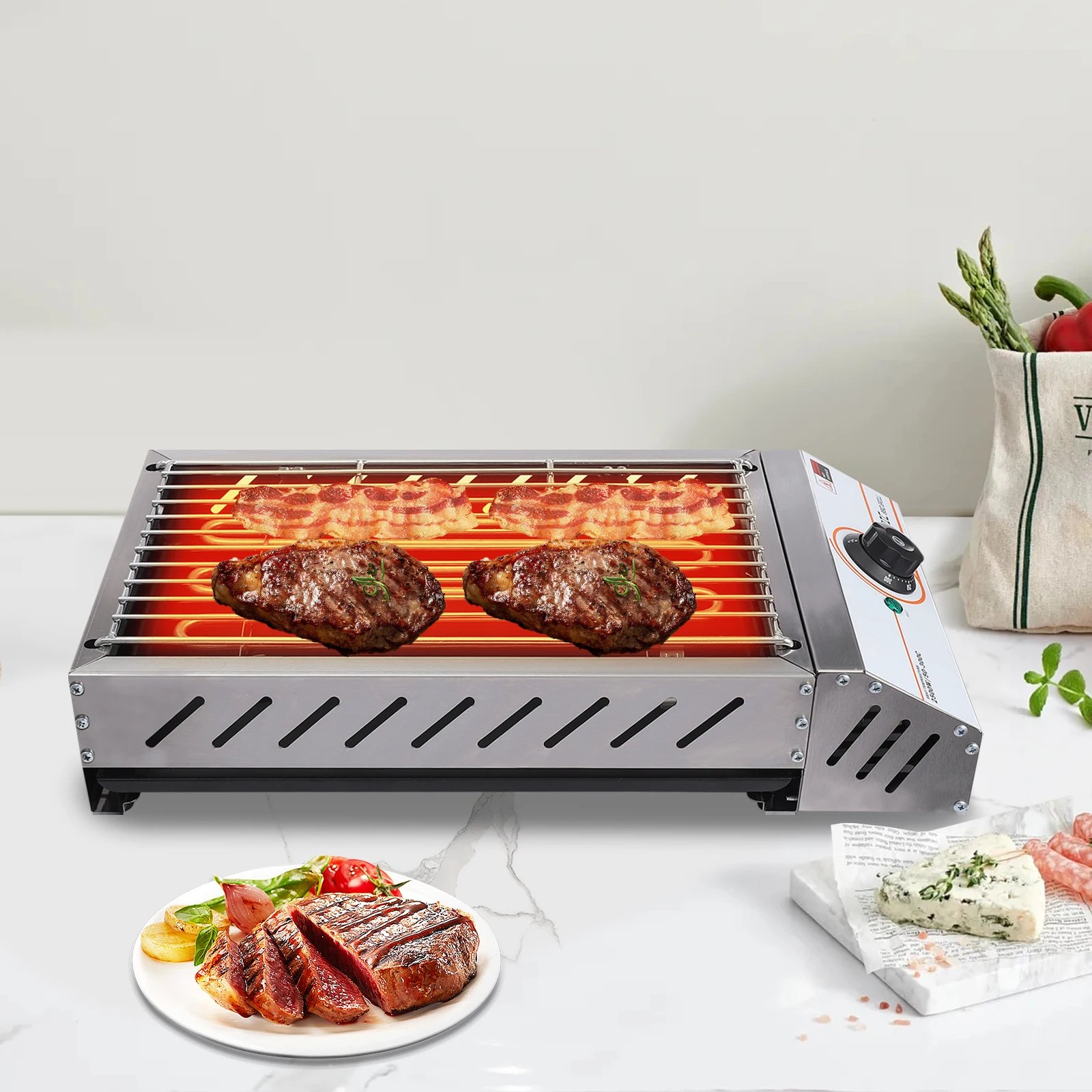 2,5KW Elektrogrill aus Rostfreiem Stahl Elektrischer BBQ-Grill 50-300 ° C/122-572 ° F 21,3*11*4,7 Zoll Image