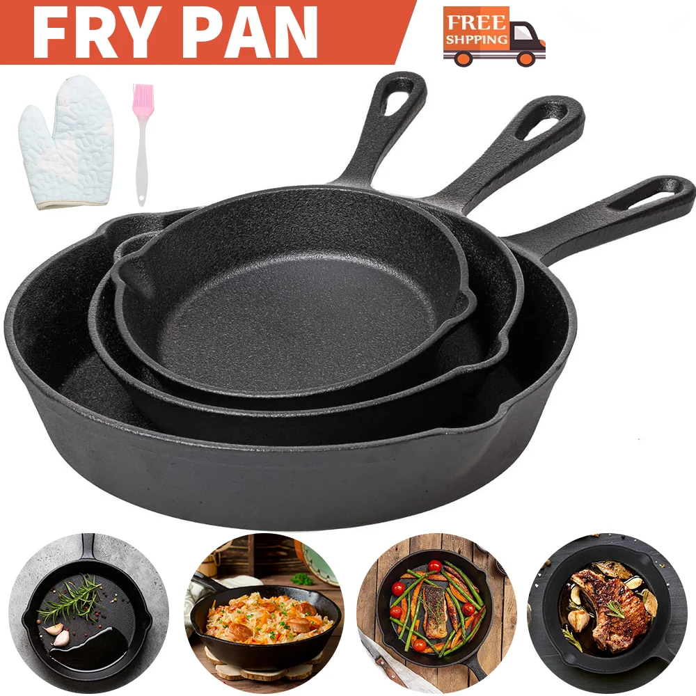 3-teiliges Gusseisen-Bratpfannen-Set, Antihaft-Pfanne, Küchen-Brattopf, Antihaftbeschichtete, verdickte Eierpfanne, Pfannkuchen-Maker, Kochgeschirr-Pfanne Image