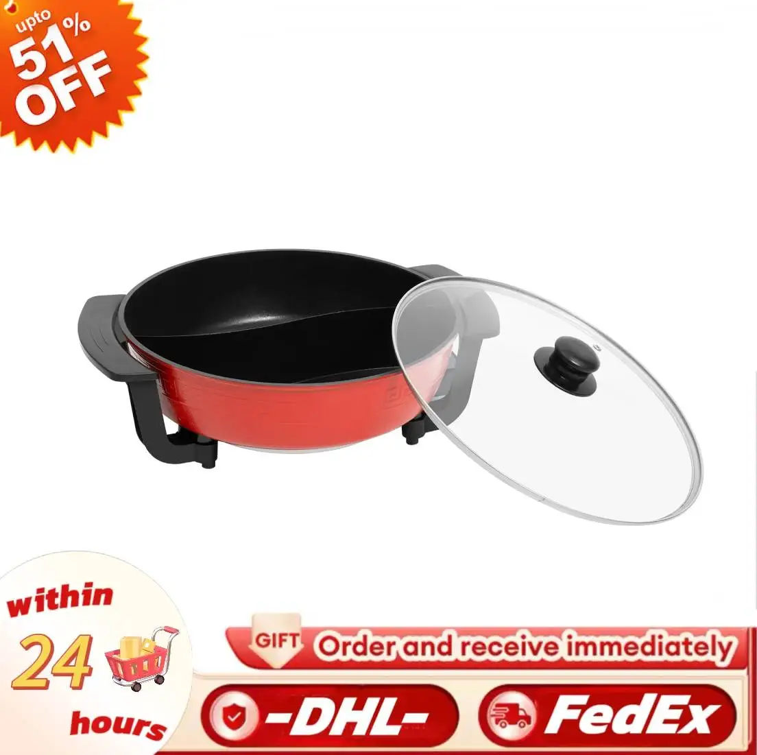 1360 W 6 l elektrischer Doppel-Hotpot mit Deckel, Küchenpfanne, Kochpfanne für die Arbeitsplatte, 220 V Image