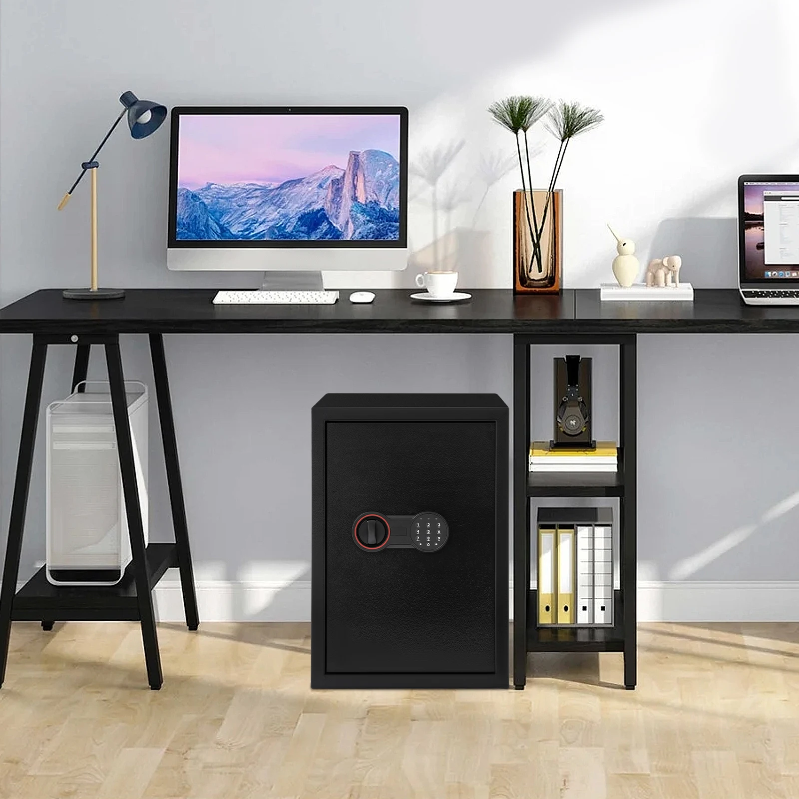 Digitaler Sicherheitssafe mit Schloss, feuerfester, moderner schwarzer Heimbüro-Safe für Schmuck-Gelddokumente, 35 x 31 x 50 cm, kompaktes Design