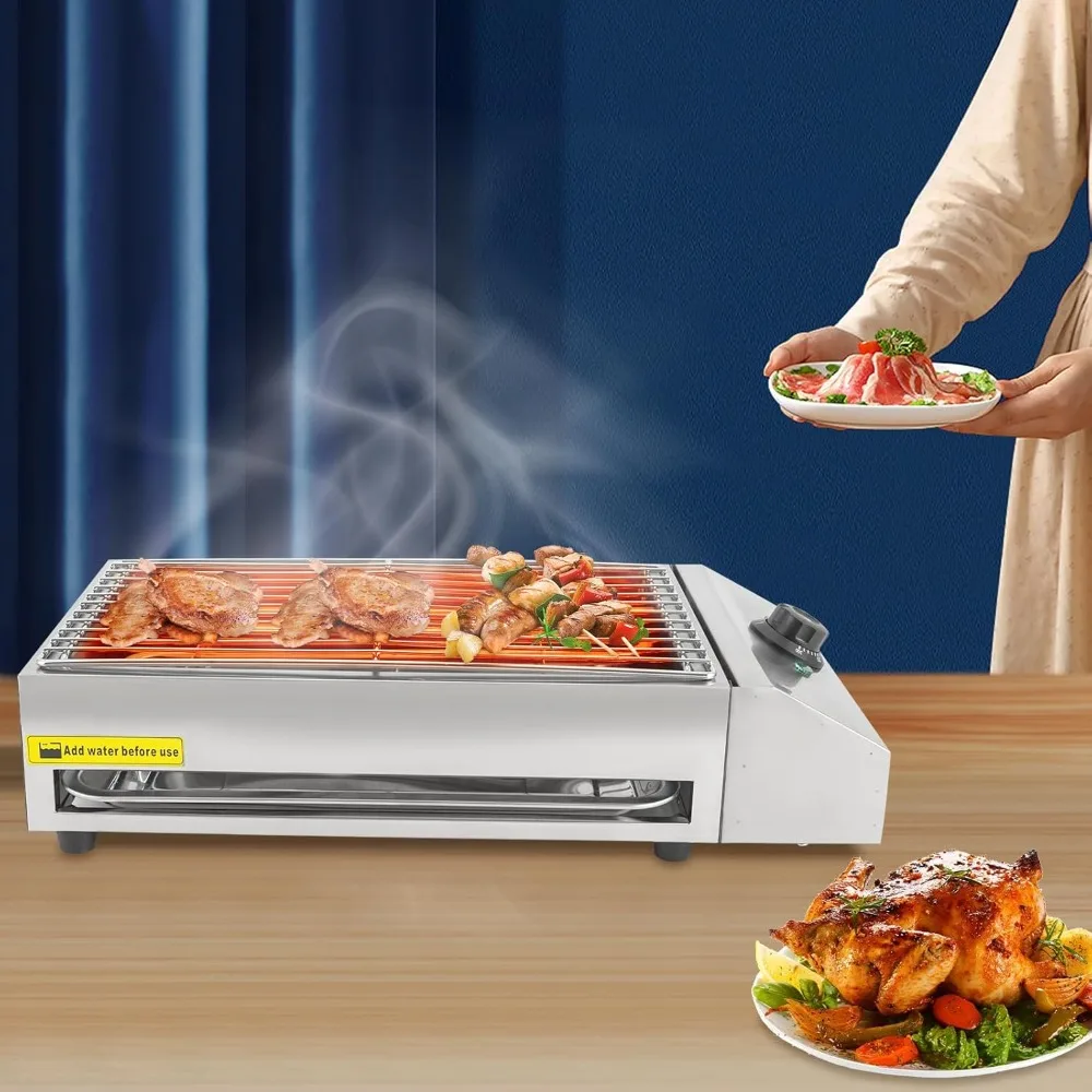 BYMAOCAR 220 V Elektrogrill, Tischgrill für 5 bis 10 Personen, zum Grillen von Fisch, Gemüse, Garnelen und Speck, 54 x 28 x 13,5 cm Image