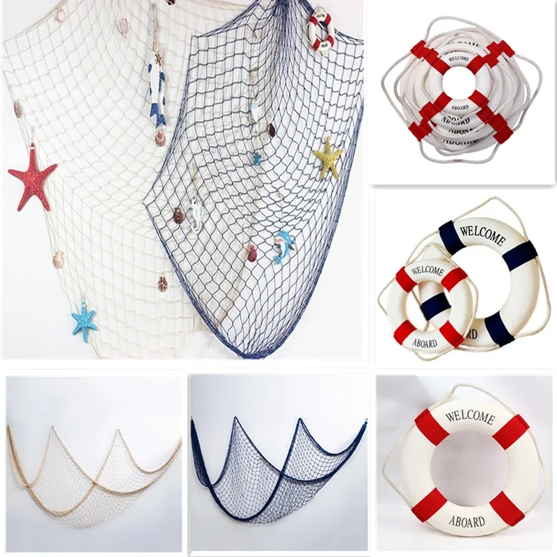 Fischernetz Marine Wandbehänge Studio Requisite Zimmer Home Decor Meer Aufkleber Marine über dem Garten Rettungsboje Handwerk Nautisch Image