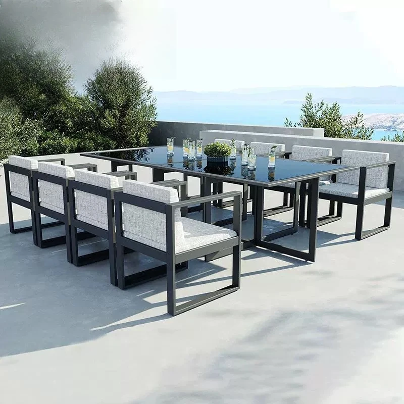 Terrassentisch und -stühle für den Außenbereich, Gartenmöbel aus Aluminiumlegierung, wasserdicht, sonnengeschützt, Freizeitmöbel im Freien, ein Tisch Image