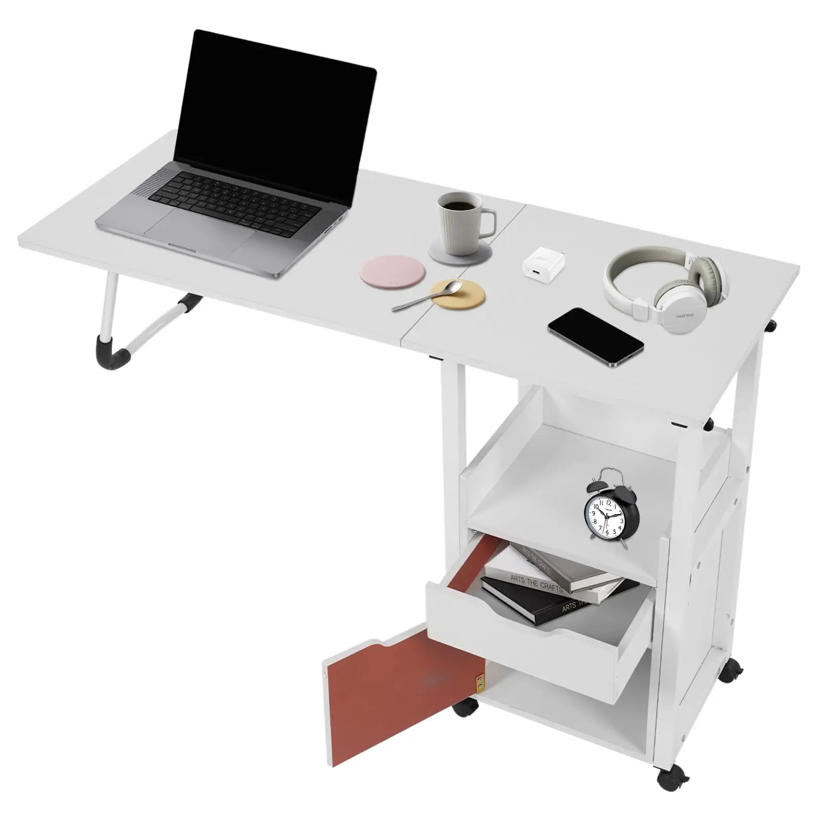 Nachttisch mit Rollen, Schlafzimmer-Beistelltisch, höhenverstellbar, Bett, Schreibtisch, Nachttisch, Laptop-Tisch, Arbeitstisch