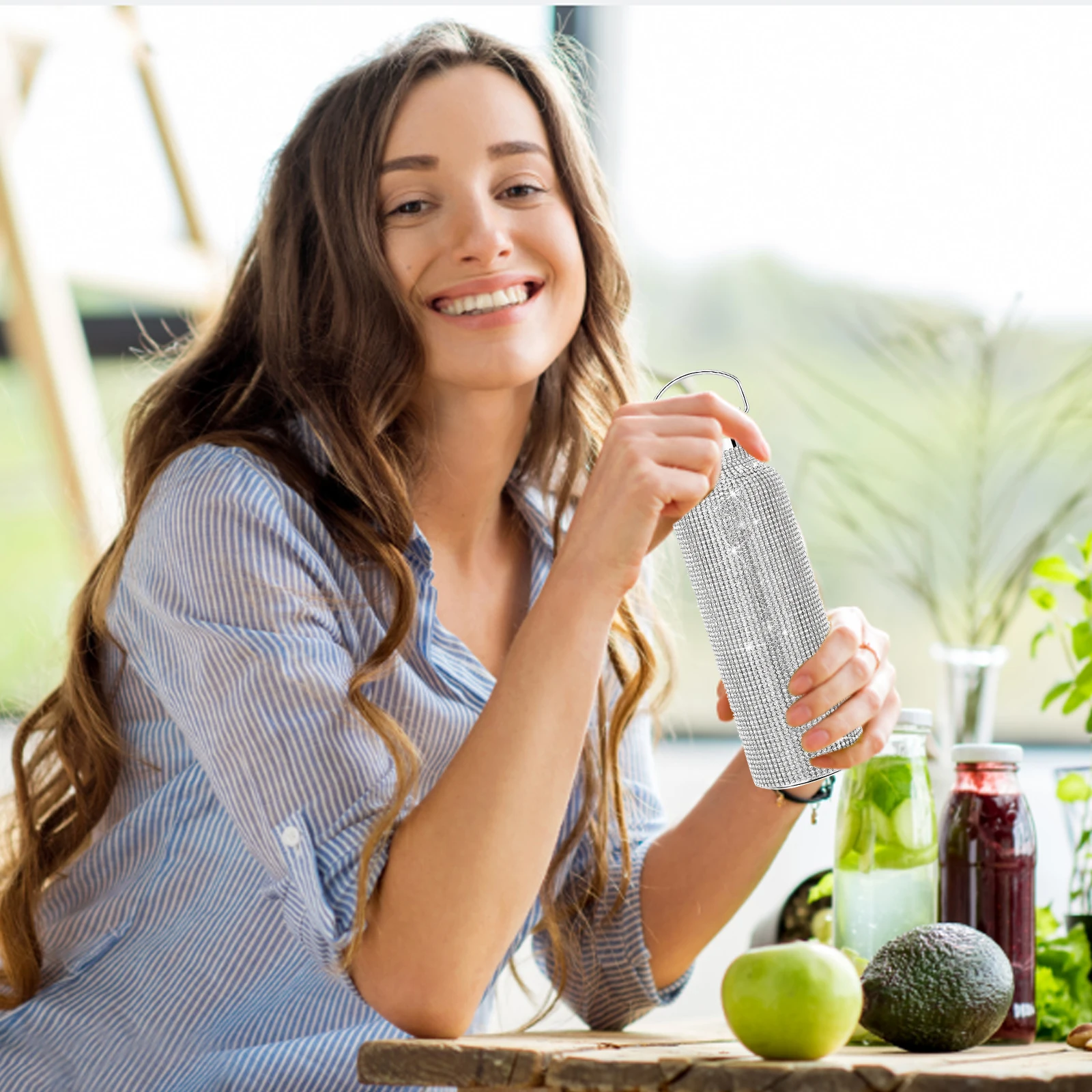 350ml/500ml/750ml Diamant-Flasche Tragbarer Diamant-besetzter Becher aus 304 Edelstahl für Frauen Outdoor-Reiseprodukte Image