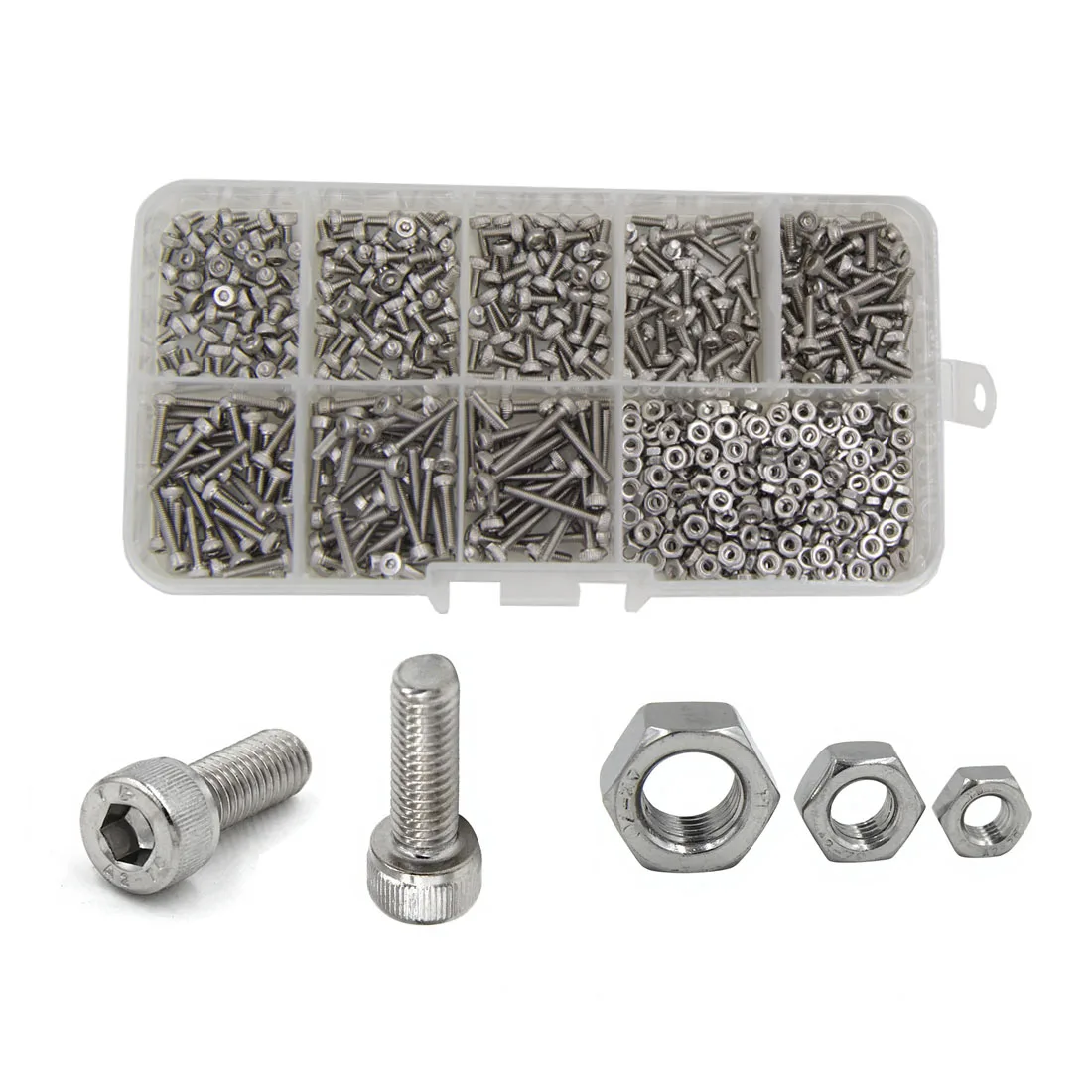 M1.6, M2, M2.5, M3, M4 DIN912/GB70 304 Edelstahl Innensechskantschrauben & Muttern Sortiment-Set Image