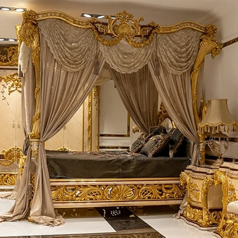 Klassisches Deluxe Palast-Schlafzimmer-Möbelset Queen-Size Bett mit Massivholzrahmen Image