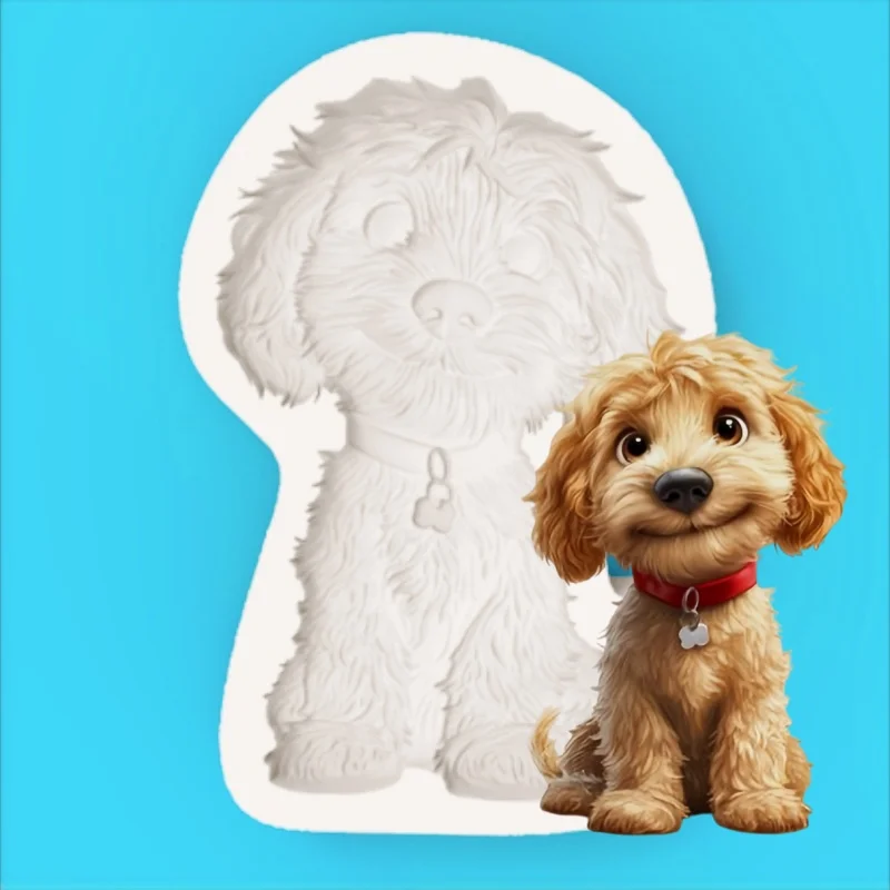 Dessert-Schokoladen-Fondant-Gießform aus Silikon, Fröhlicher Hund mit Knochenförmiger Form Image